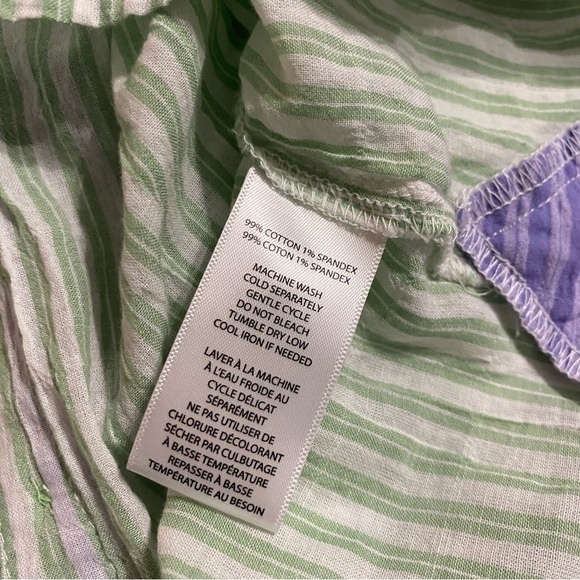 Beachlunchlounge Green Purple Striped V Neck Button Up Top - Picture 5 of 5